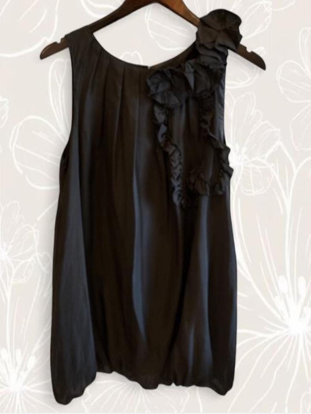 GUESS by Marciano Black Silk Sleeveless 3D Floral Appliqué Bubble Hem Mini Dress